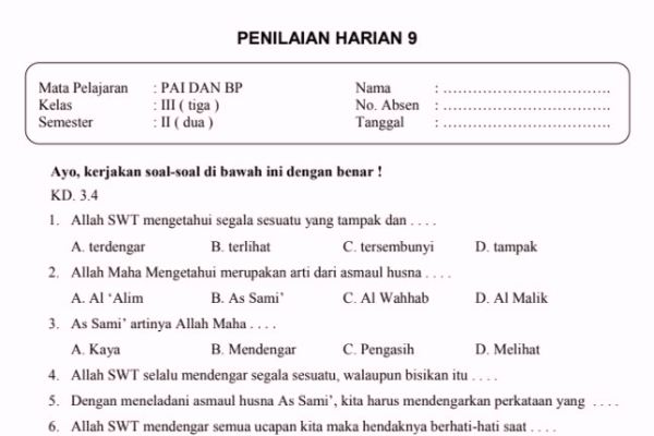 Siap Menghadapi Ujian? Download Soal PAI Kelas 3 Semester 2 Kurikulum 2013 Terlengkap dan Terupdate!