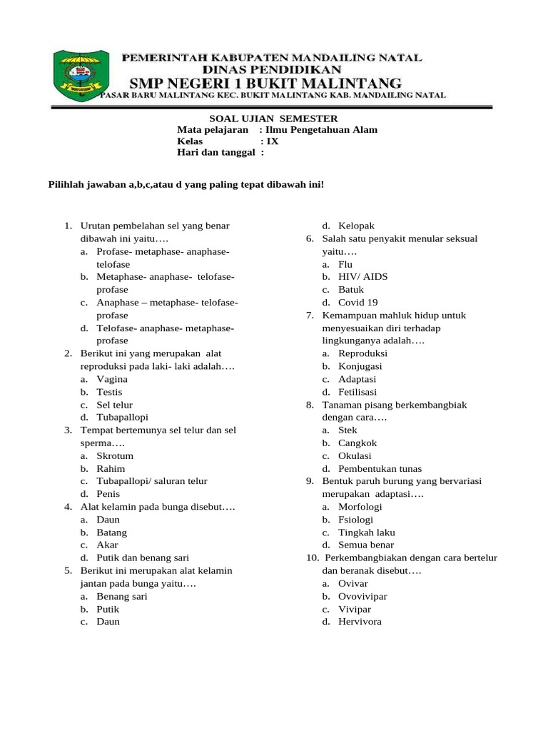 Soal Ujian IPA Kelas IX 2023 PDF