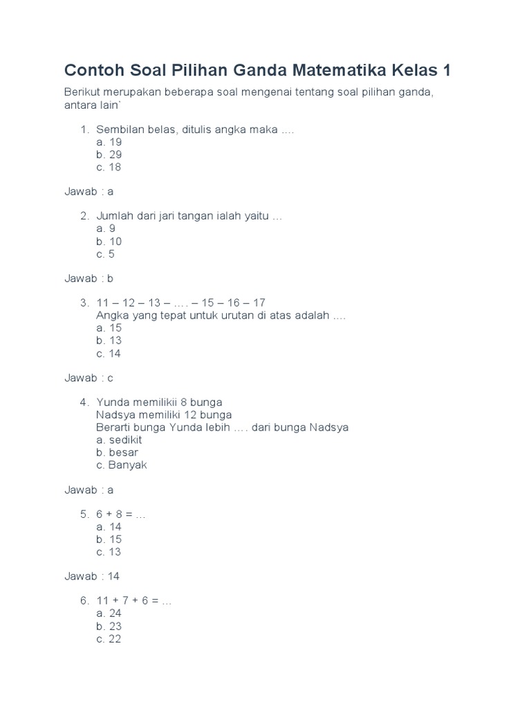 Asah Kemampuan Matematika Si Kecil Kumpulan Contoh Soal Pilihan Ganda Asah Kemampuan Matematika Si Kecil Kumpulan Contoh Soal Pilihan Ganda