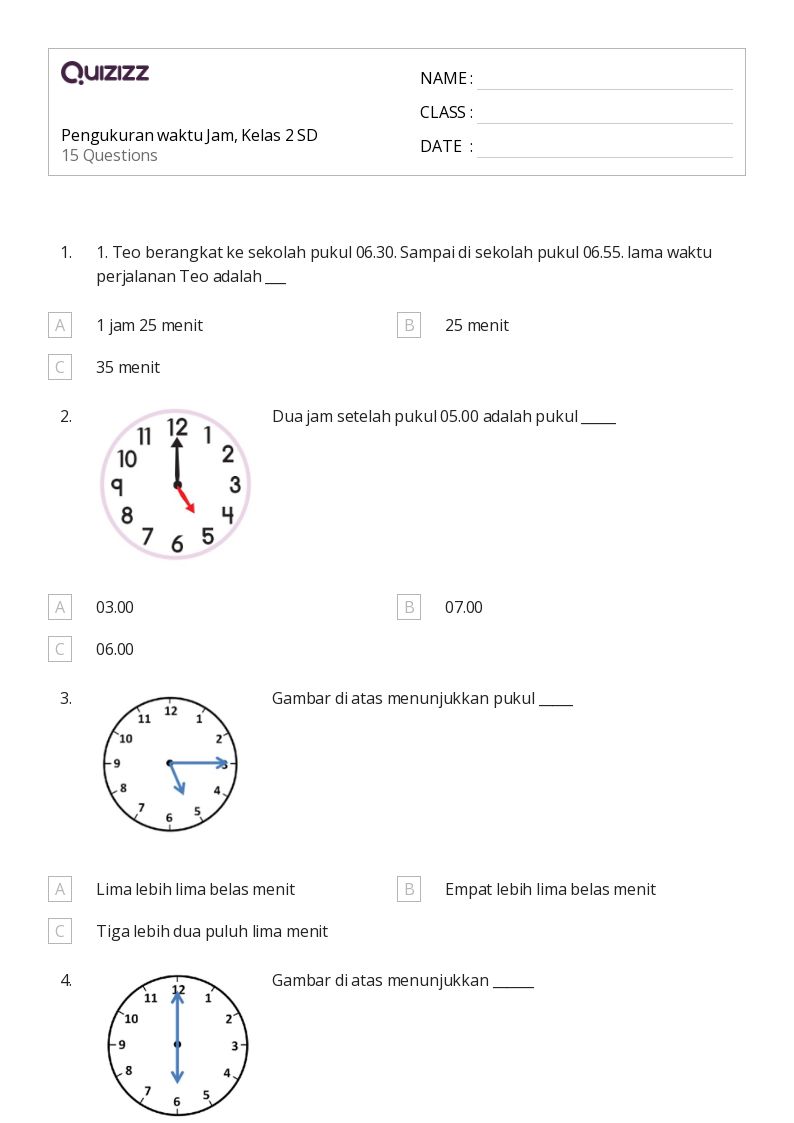 50 lembar kerja Waktu ke Jam untuk Kelas 2 di Quizizz Gratis Dapat