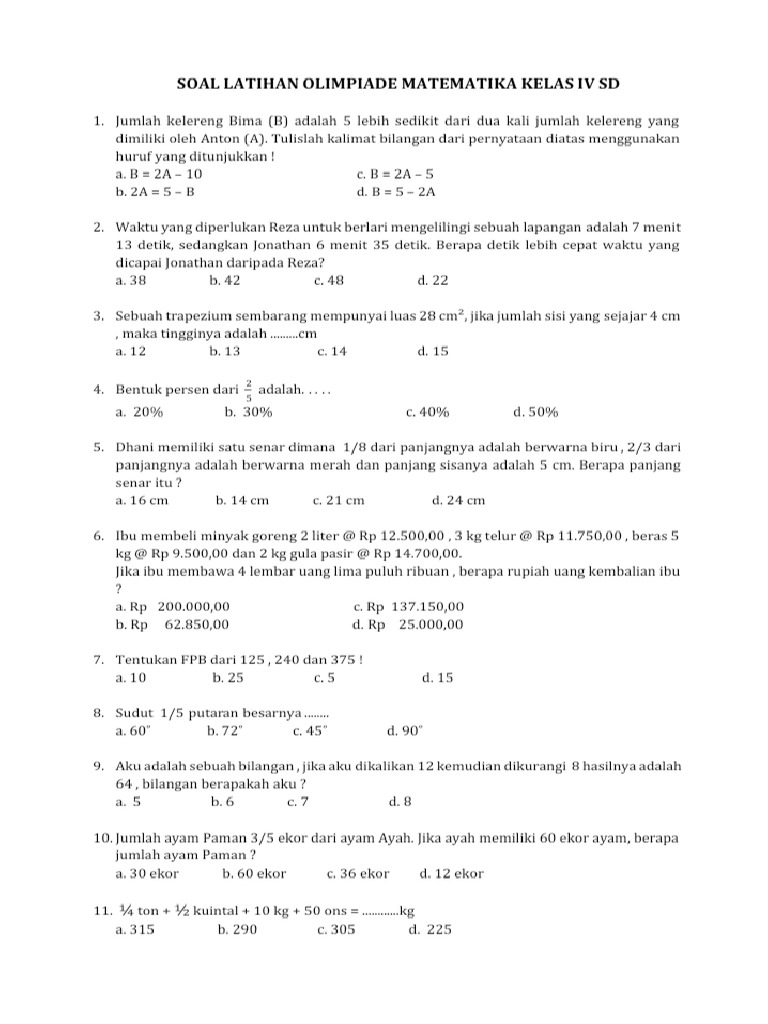 5 Rahasia Soal Olimpiade Matematika Kelas 4 yang Jarang Diketahui di 2026