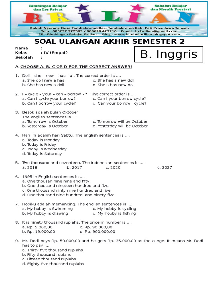 5 Soal Bahasa Inggris Kelas 4 SD Ini Ternyata Sering Salah Jawab di Tahun 2026