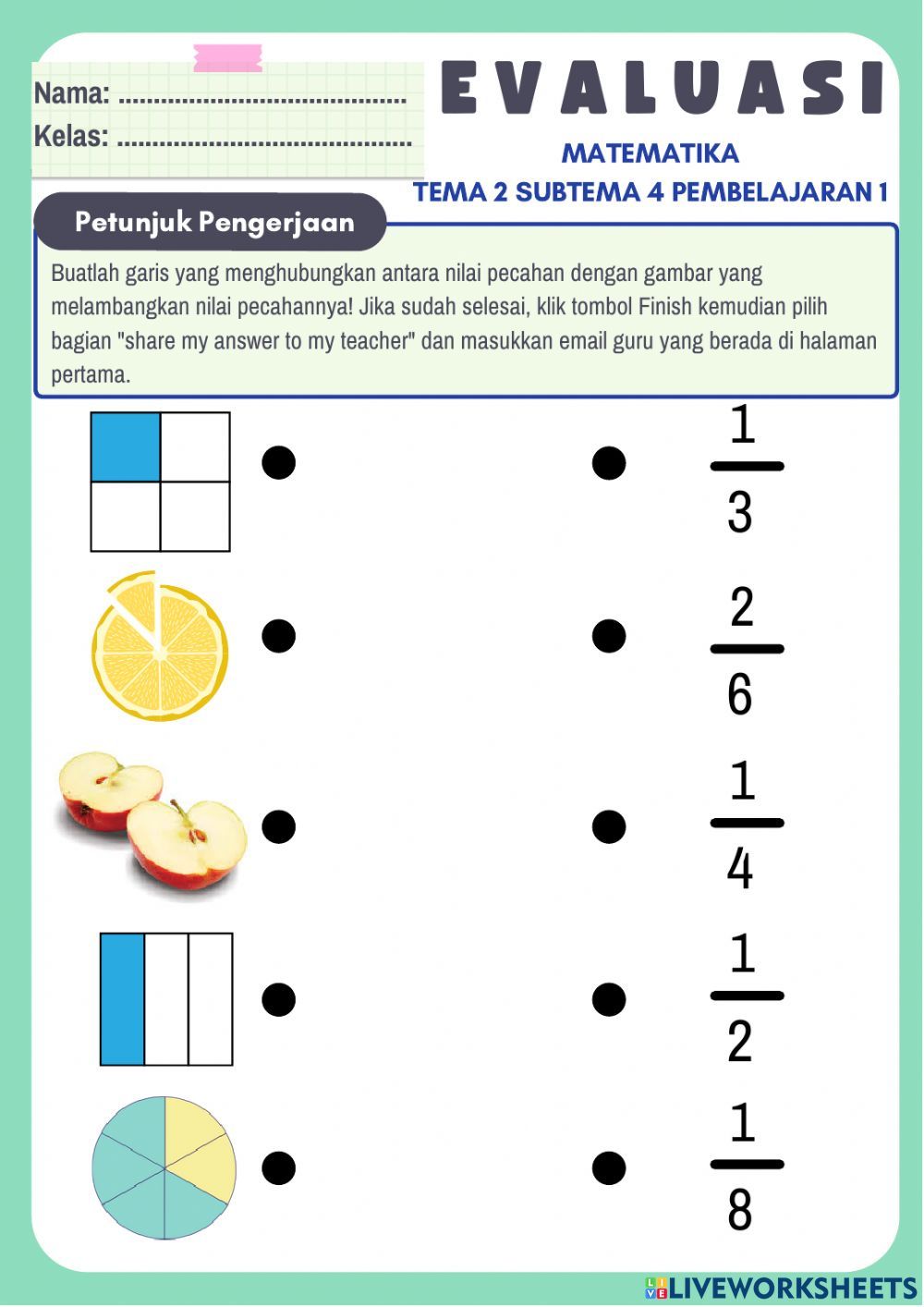 LKPD Kelas 3 Tema 2 Subtema 4 Pembelajaran 1 worksheet Math for kids