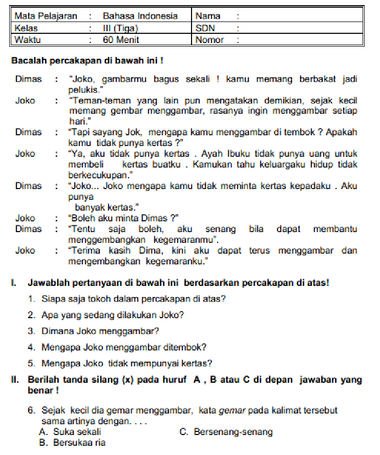 Wajib Tahu 5 Contoh Soal UAS Bahasa Indonesia Kelas 3 SD Semester 1 2026