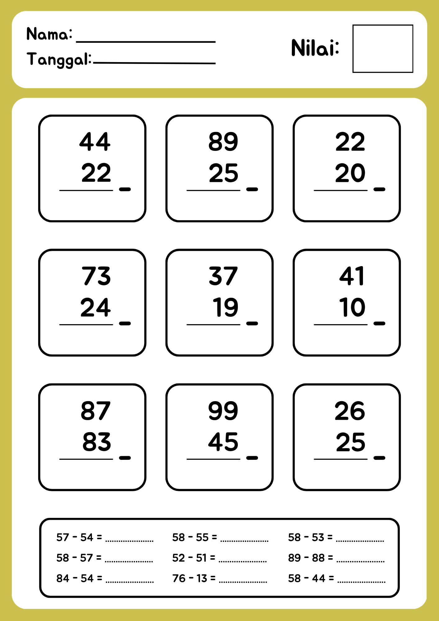 Download PDF Soal Pengurangan Bersusun untuk Kelas 1 dan 2 SD - Brillie Download PDF Soal Pengurangan Bersusun untuk Kelas 1 dan 2 SD - Brillie