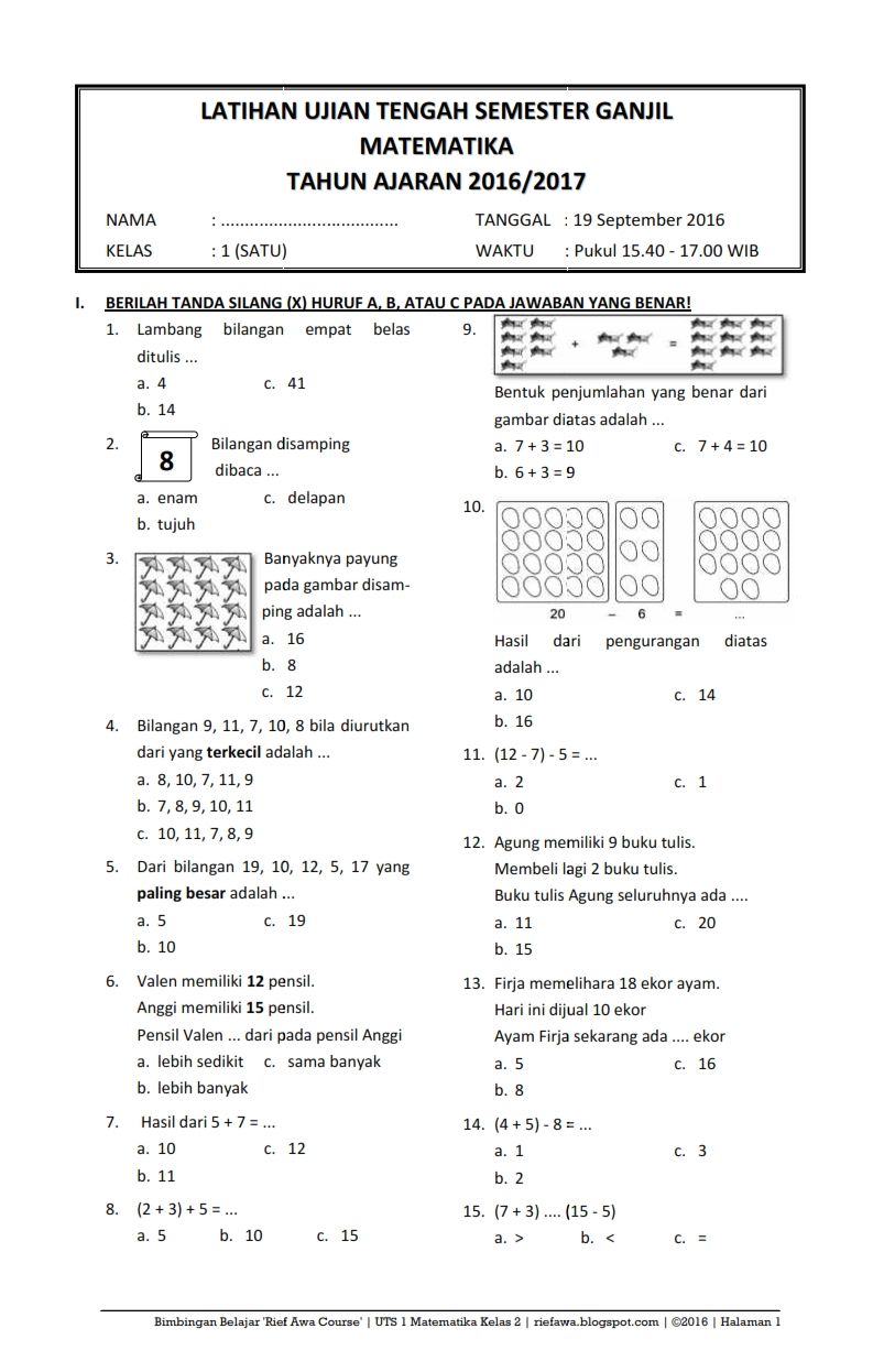 23 Soal Matematika Kelas 5 Ujian Tengah Semester 2 Mathematics class