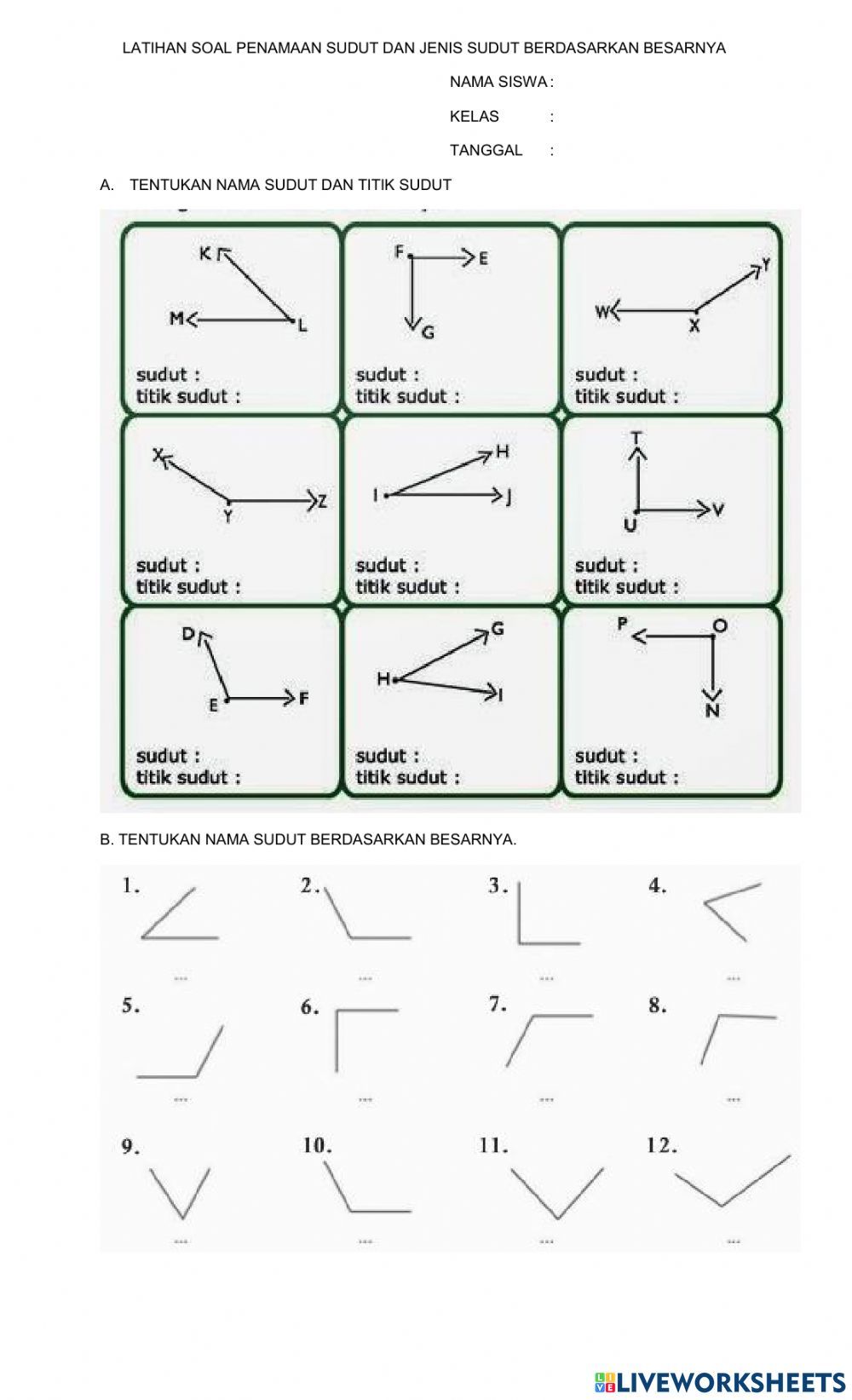 Latihan Sudut worksheet Math notebooks Worksheets Math exercises