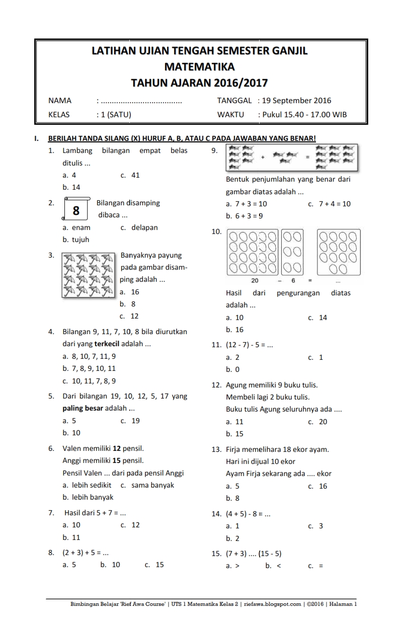 7 Soal UTS Matematika Semester 2 Kelas 1 SD yang Sering Muncul, Wajib Tahu Sebelum Ujian