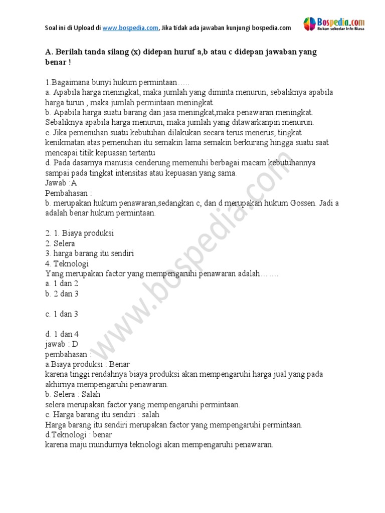 contoh latihan soal ekonomi kelas 11 semester 2