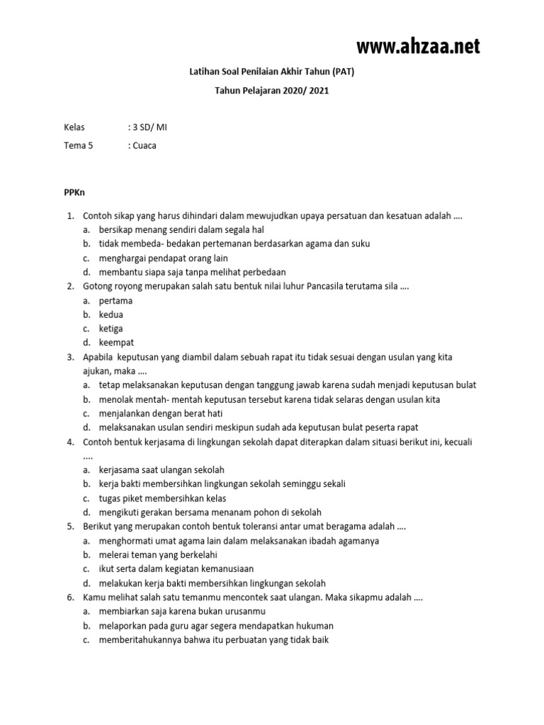 10 Latihan Soal Penilaian Akhir Tahun Tema 5 Kelas 3 SD yang Wajib Dicoba Sebelum Ujian