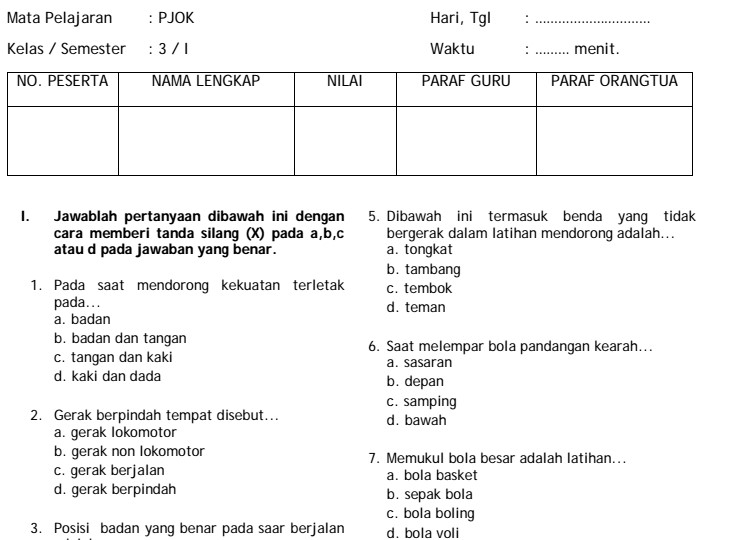 10 Latihan Soal Penjaskes Kelas 3 SD Semester 1 yang Wajib Dikuasai Sebelum Ulangan Akhir