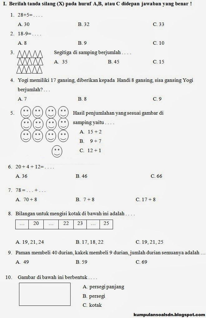 Prediksi Matematika Kelas 1 SD UKK Semester 2 TA 2013 2014 Kumpulan