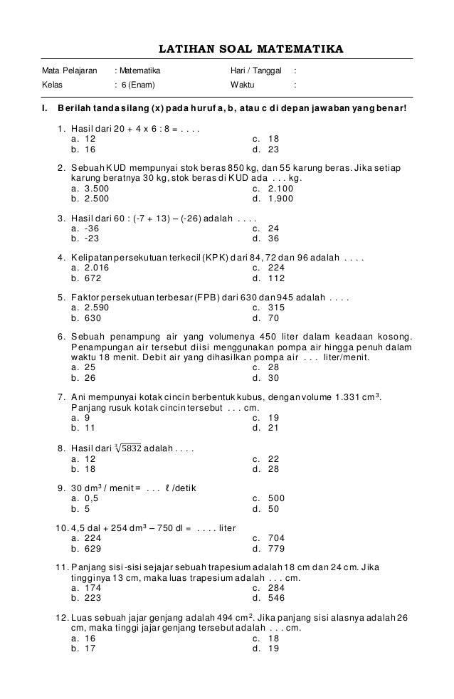 15 Contoh Soal Matematika Bab 2 Kelas 6 K13 Ternyata Sesulit Ini, Wajib Tahu Sebelum Ujian