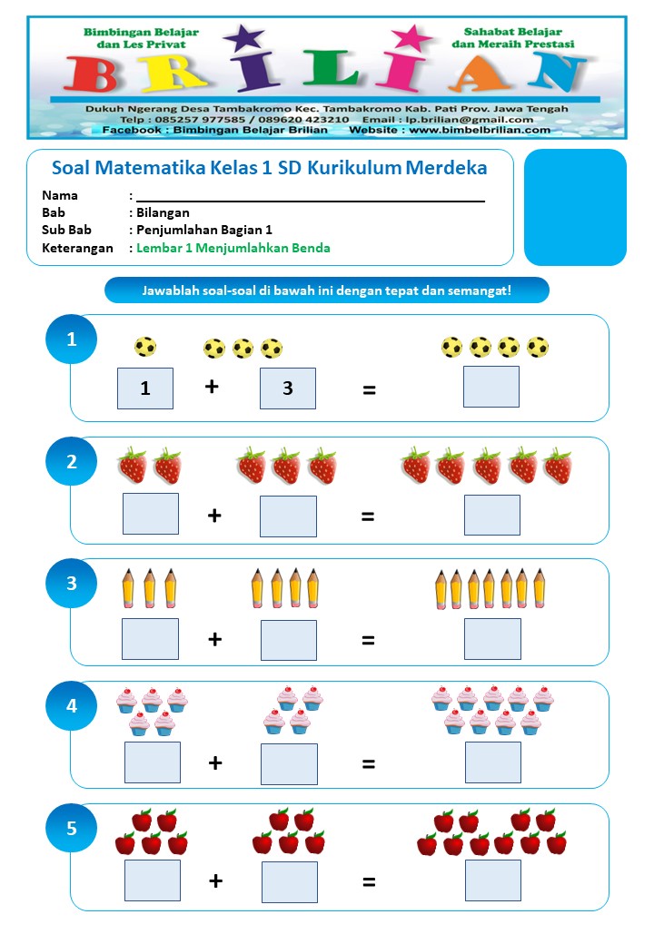 5 Contoh Soal Matematika Kelas 1 Tema 2 KD 3.6 yang Sering Muncul di LKPD, Wajib Tahu Sebelum Ulangan
