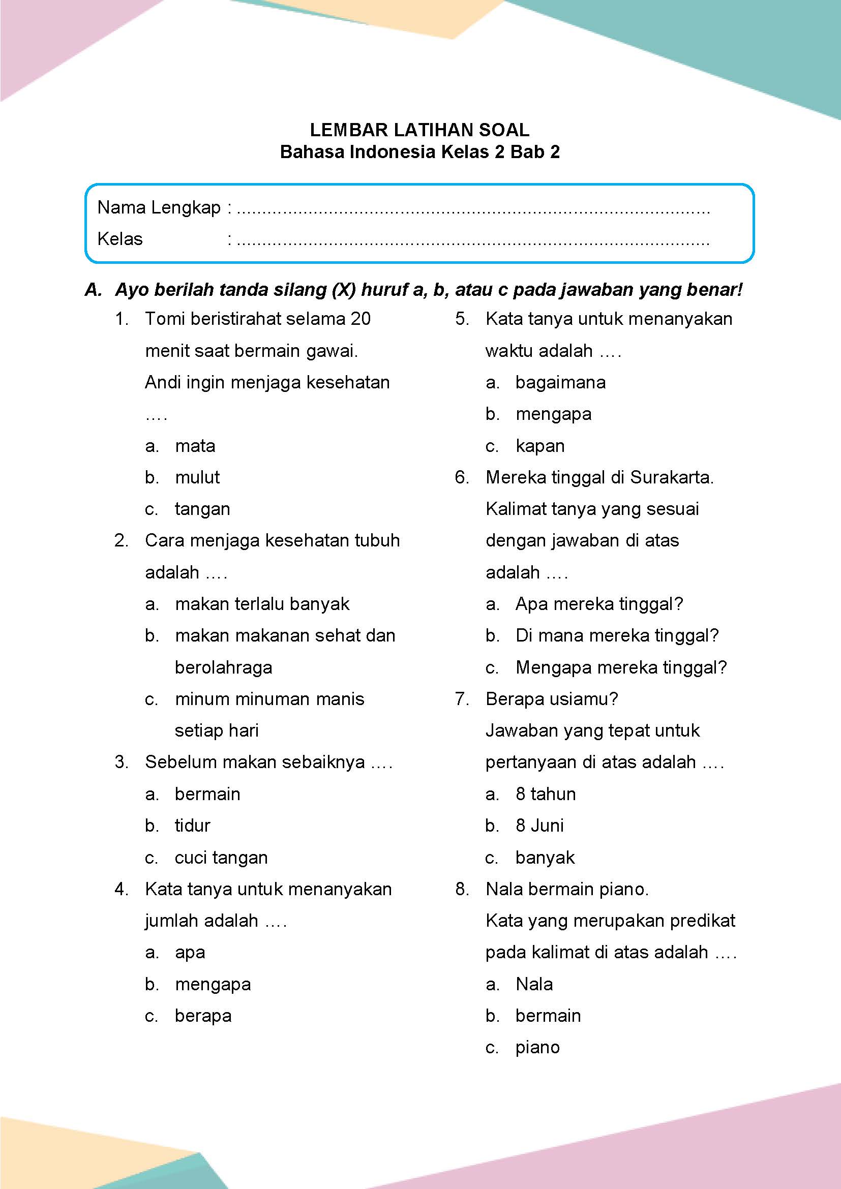 Latihan Soal Bahasa Indonesia Kelas 2 Bab 2 - Daring Nur Hidayah Press Latihan Soal Bahasa Indonesia Kelas 2 Bab 2 - Daring Nur Hidayah Press