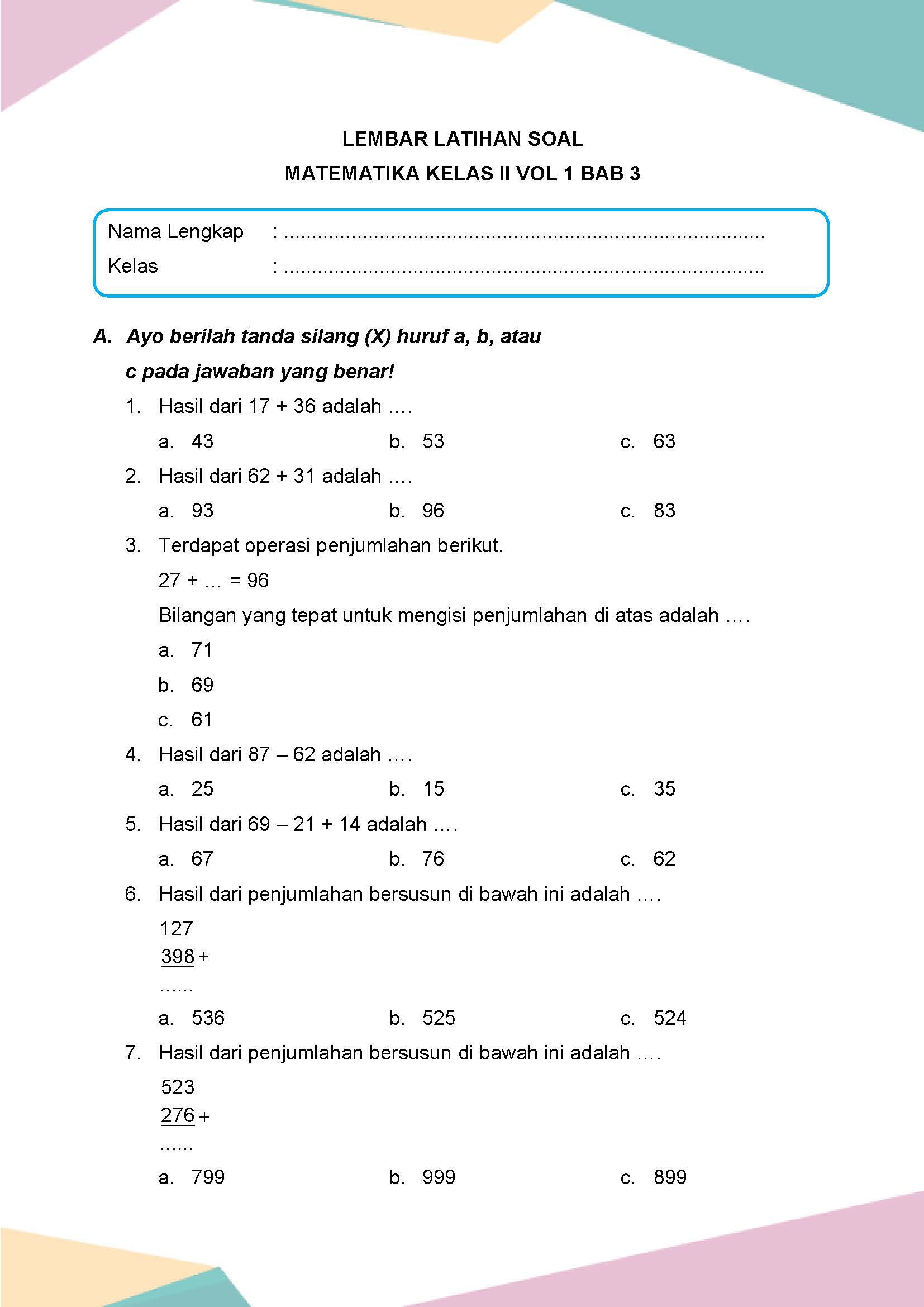 7 Contoh Latihan Bab 3 Soal Kelas 2 SD Semester 1 yang Wajib Dikuasai Sebelum Ujian