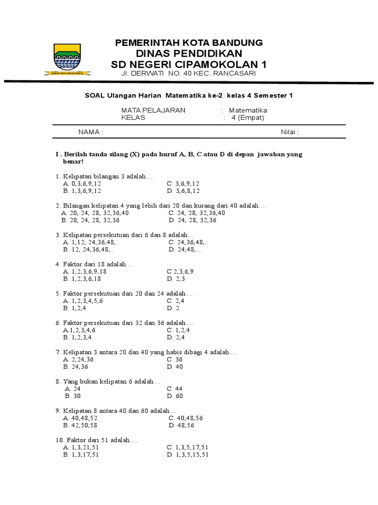 41 Soal Matematika Kelas 4 Semester 2 Kurikulum 2013 Doc - Soal Jawaban 41 Soal Matematika Kelas 4 Semester 2 Kurikulum 2013 Doc - Soal Jawaban