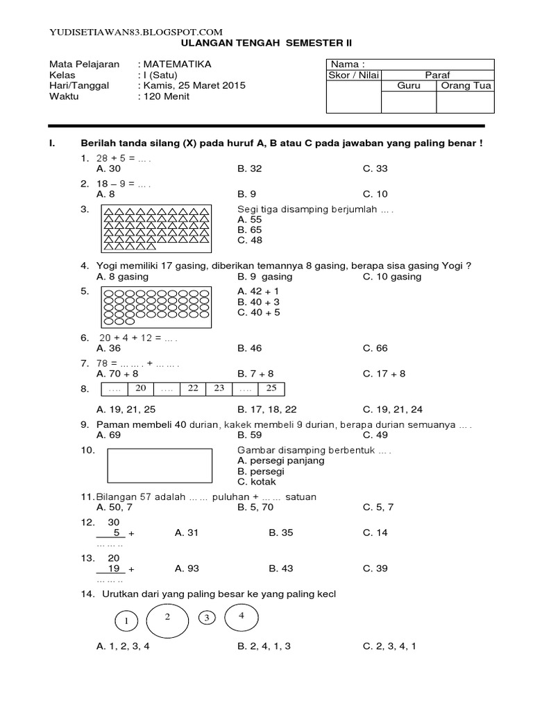 7 Contoh Soal Matematika Kelas 1 SMP Semester 2 Siap Cetak untuk Lembar Kerja Siswa yang Wajib Dimiliki Guru