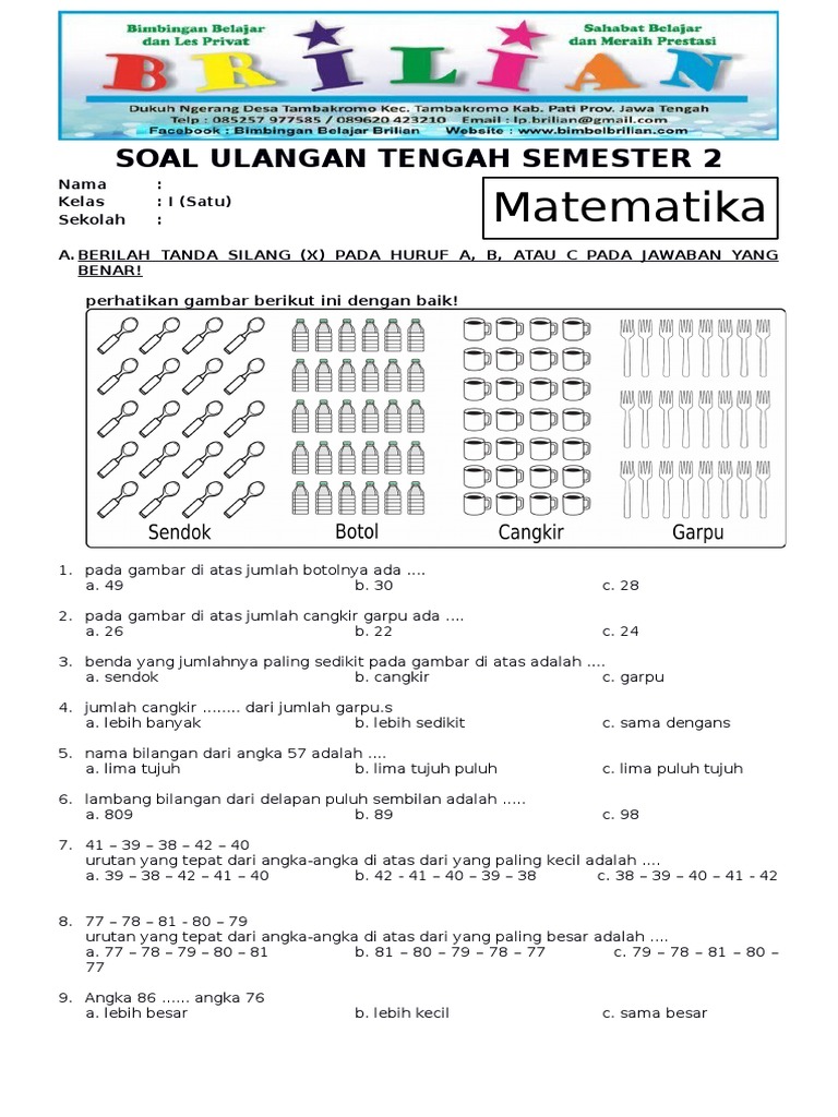 7 Rahasia Contoh Soal Matemateka Kelas 1 SD Semester 2 yang Bikin Anak Cepat Paham