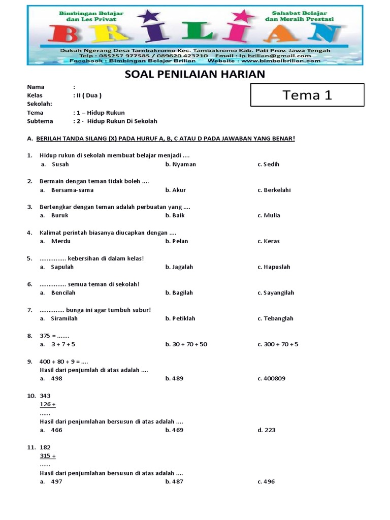 7 Tips Menguasai Latihan Soal Penilaian Harian Tema 3 Kelas 2 SD yang Jarang Diketahui
