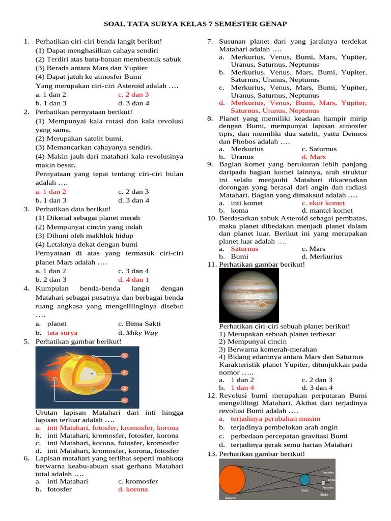 Soal Tata Surya Kelas 7 Semester Genap PDF Soal Tata Surya Kelas 7 Semester Genap PDF