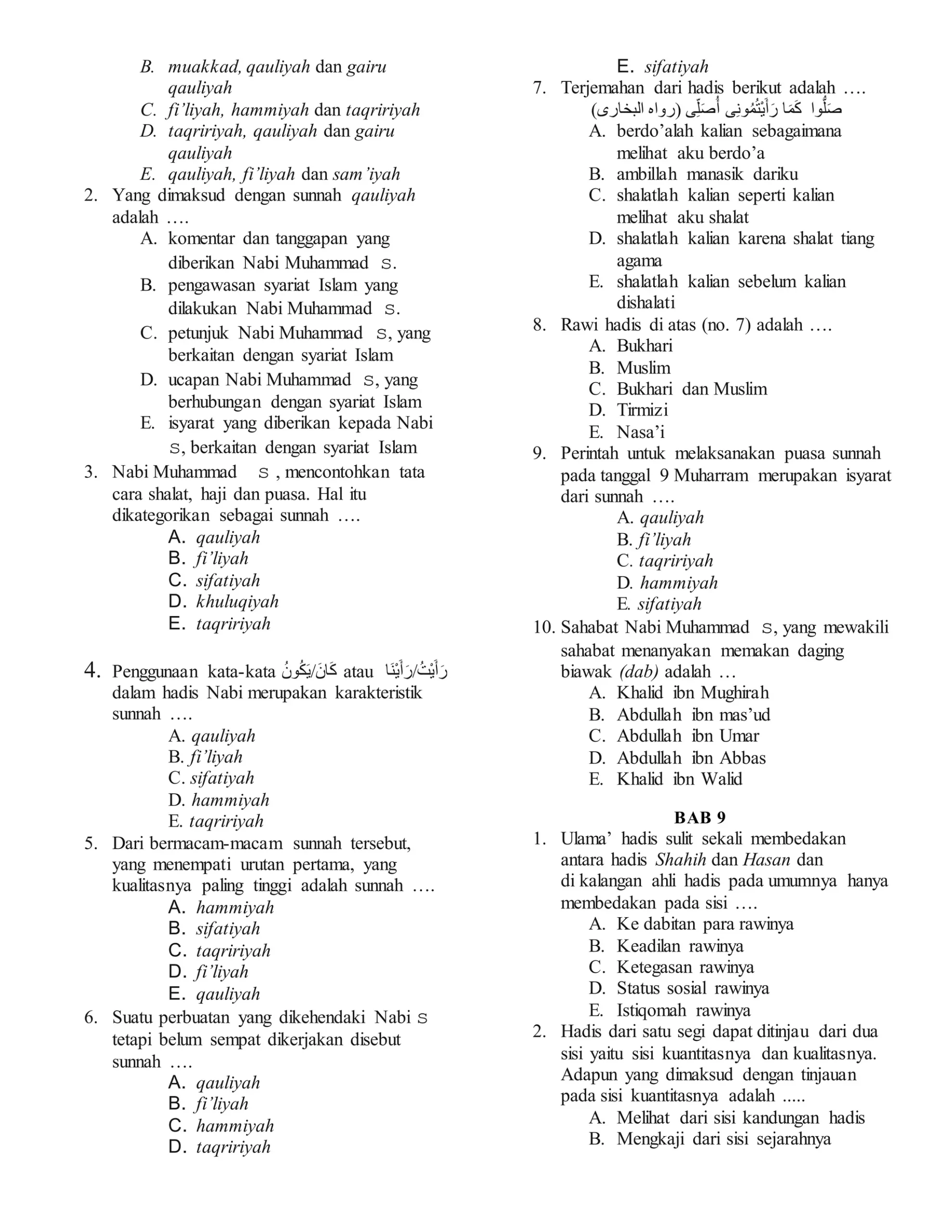 Soal semester 2 klas 10 al qur an hadits DOCX