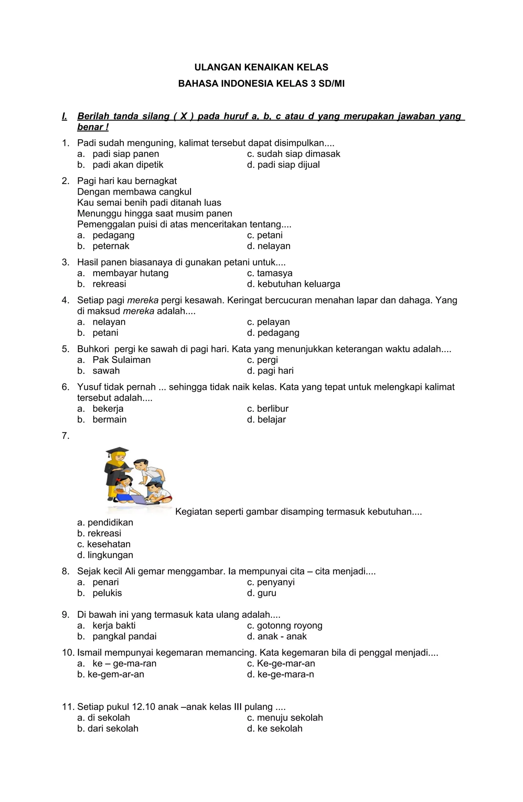 Ulangan Kenaikan Kelas Bahasa Indonesia Kelas 3 PDF Ulangan Kenaikan Kelas Bahasa Indonesia Kelas 3 PDF