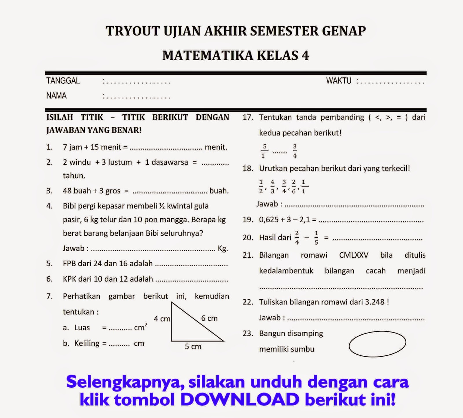 Terbukti 2026 Download soal UKK kelas 4 SD semester 2 mudah lengkap rahasia nilai tinggi