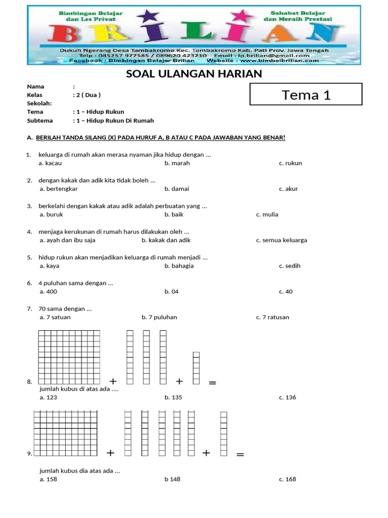 Soal Ulangan Tematik Kelas 2 SD PDF Soal Ulangan Tematik Kelas 2 SD PDF