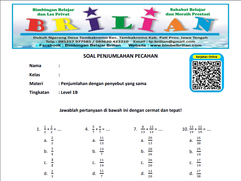 Ternyata Ini 5 Latihan Soal Penjumlahan Pecahan Kelas 3 SD yang Wajib Dikuasai Sebelum Ulangan