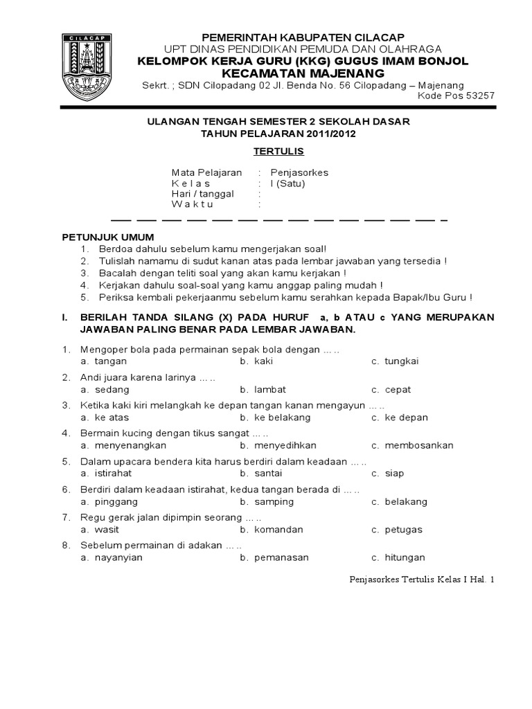 Soal Penjas Kelas 3 Semester 1 PDF Soal Penjas Kelas 3 Semester 1 PDF