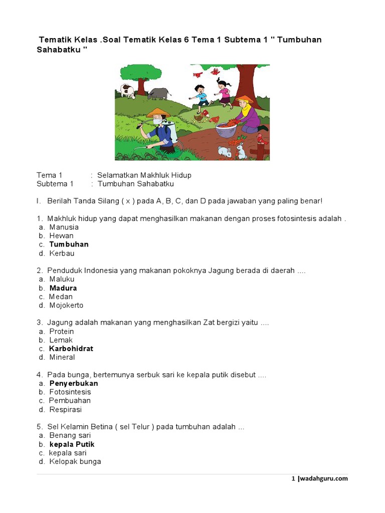 Soal Tematik Kelas 6 Tema 1 Subtema 1 PDF Soal Tematik Kelas 6 Tema 1 Subtema 1 PDF