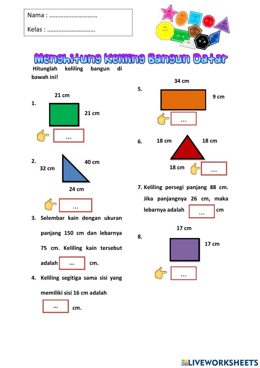 Mathclub Kelas 3 Keliling BAngun Datar worksheet Gambar bangun datar