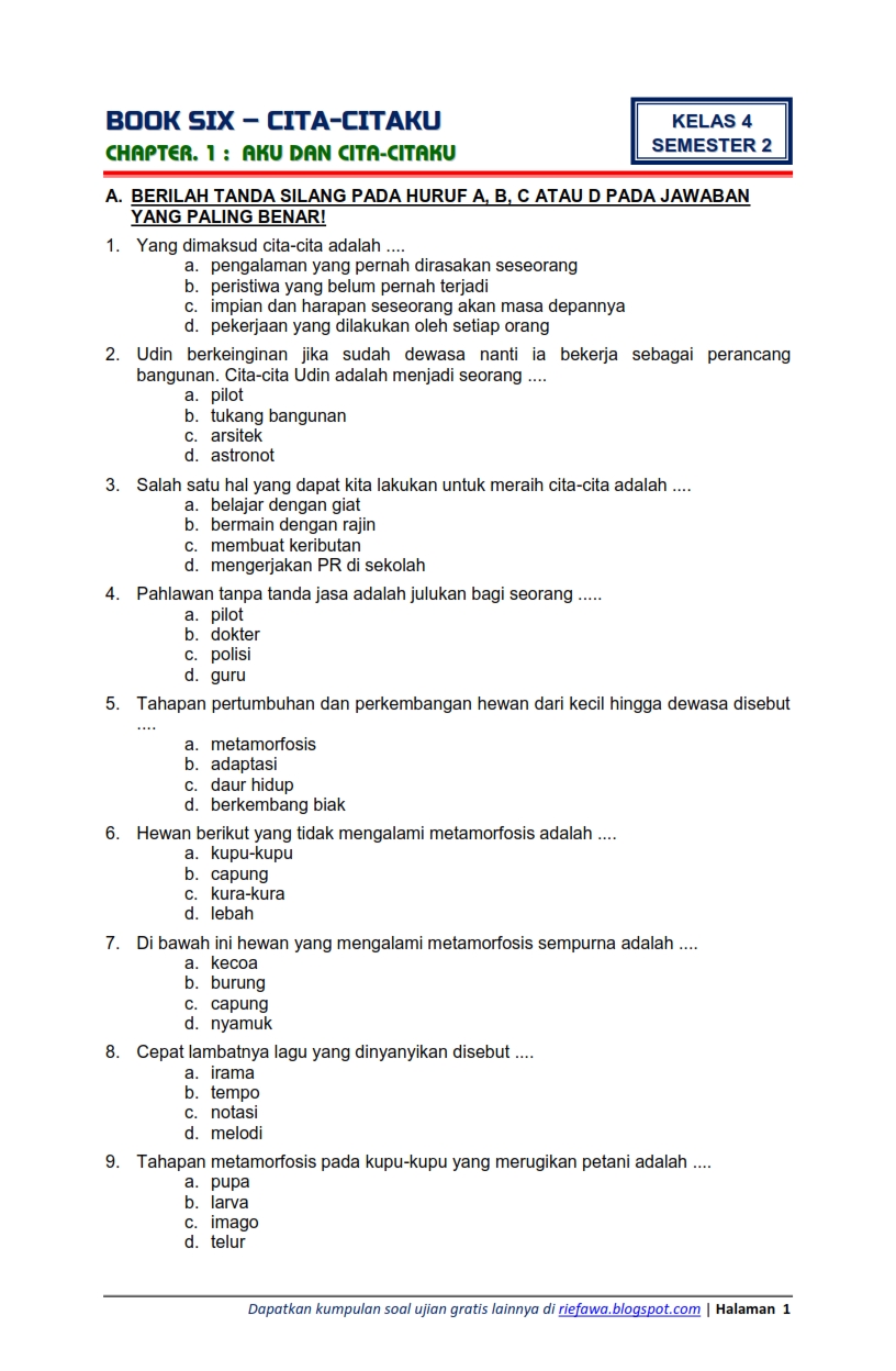 Terbukti Mudah Lulus! Download Soal UKK Kelas 4 Tema 6 Revisi 2017 Gratis Sebelum Deadline