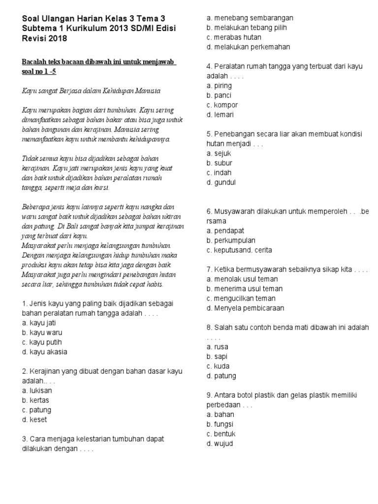 Terungkap 24 Tahap Tumbuh Kembang Anak 3 Tahun Download Soal Ulangan Harian Kelas 3 Tema 3