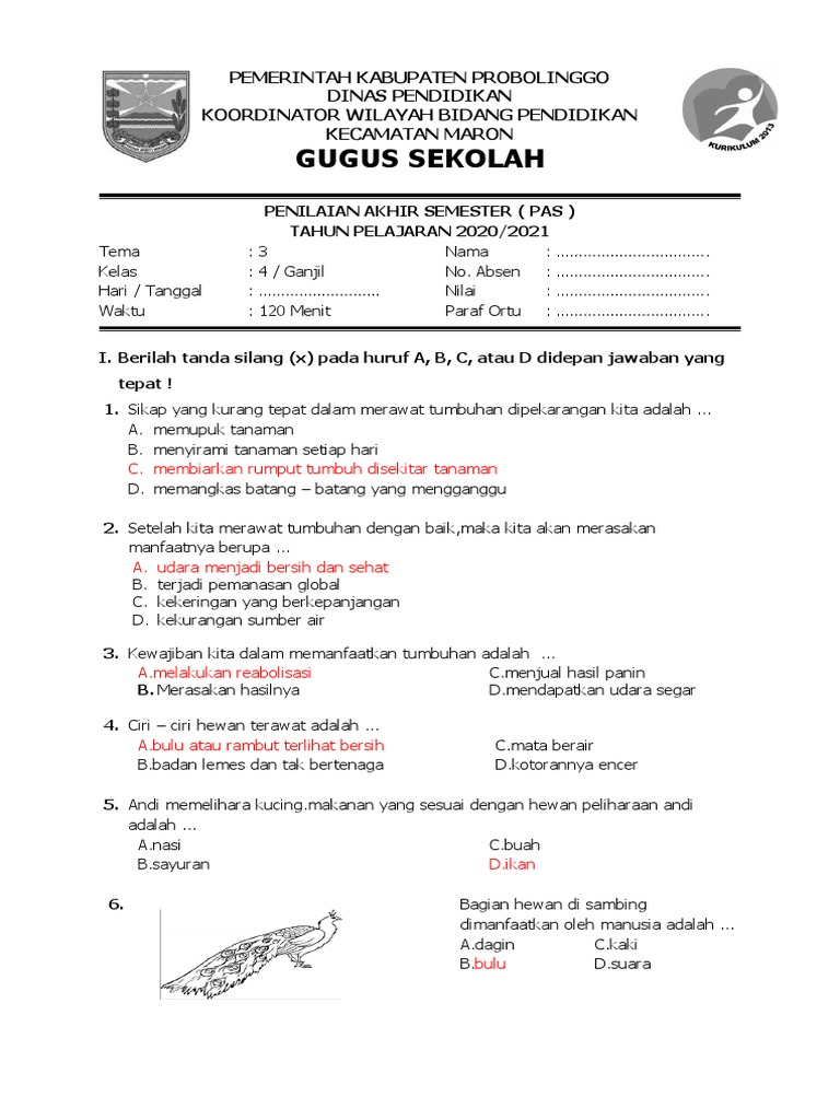 Link Download Soal Ulangan Harian Kelas 4 Tema 3 Terbaru Agar Nilai Siswa Melejit