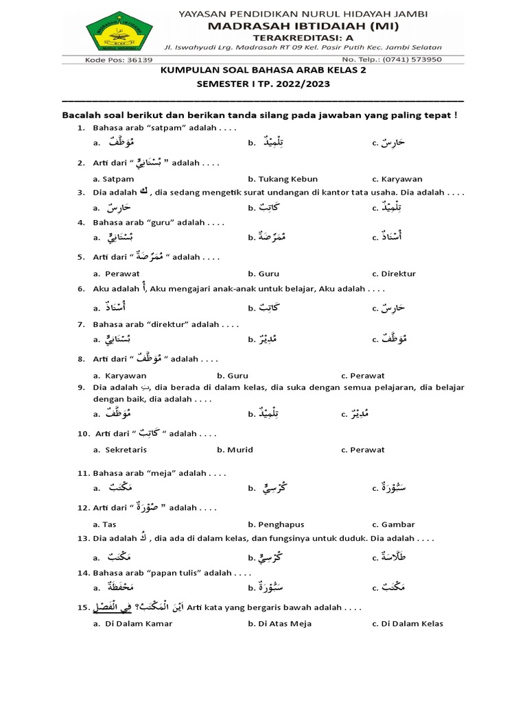 Rahasia Jago Menjawab Soal Bahasa Arab Kelas 2 SD فعل يفعل افعل dengan Mudah dan Cepat