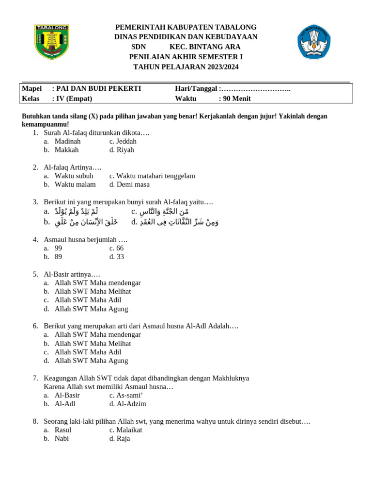 Rahasia Lulus Ujian Wajib Download Soal UKK PAI Kelas 4 SD Terbaru Tahun Ini