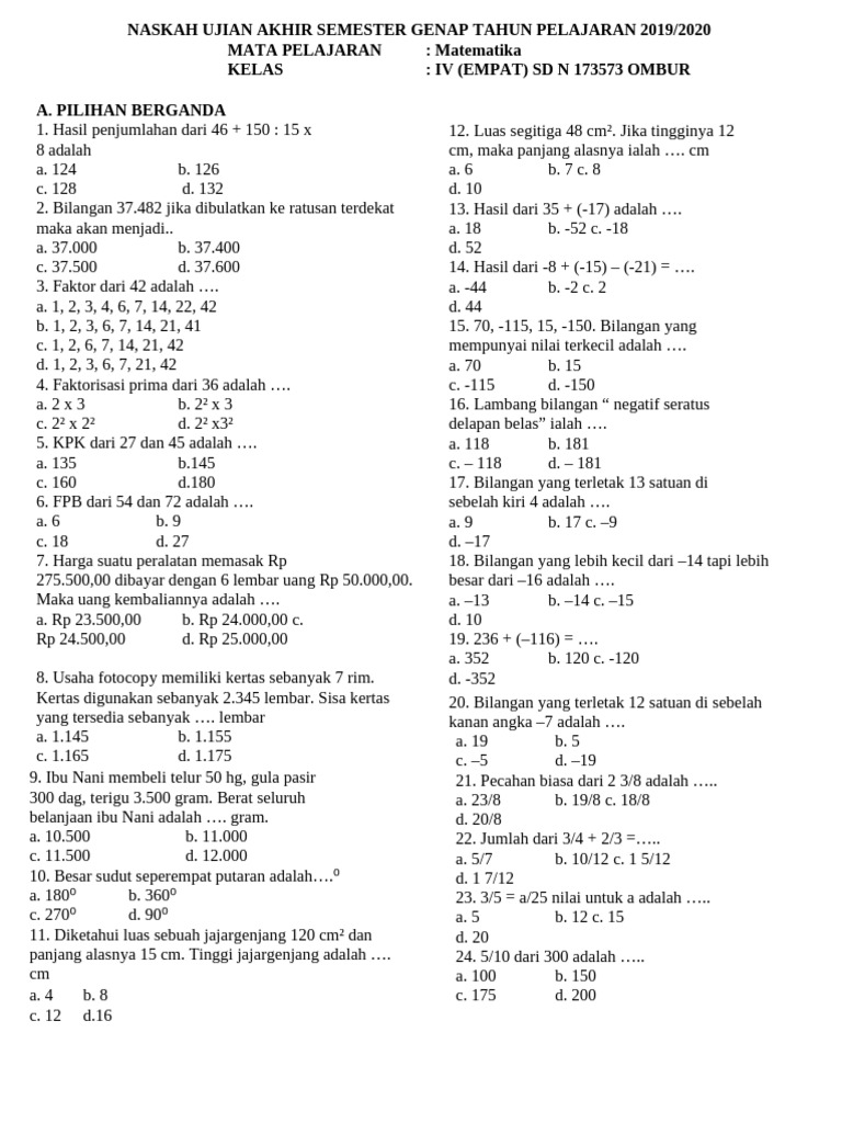 Wajib Tahu Bocoran Soal Prediksi UAS Kelas 4 K13 Semester 2 Agar Nilai Langsung Melejit Wajib Tahu Bocoran Soal Prediksi UAS Kelas 4 K13 Semester 2 Agar Nilai Langsung Melejit